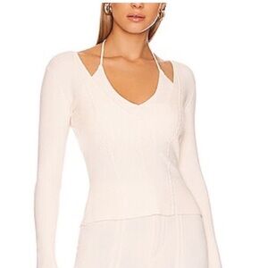 Favorite Daughter Take Me Somewhere Cream Ribbed V-Neck Sweater